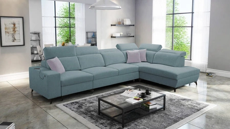 Ecksofa mit Schlaffunktion Kelly Sleek XI arctic blau rechts bequemes Ecksofa aus strapazierfähigem Webstoff