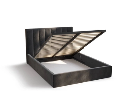 Polsterbett Rinus 140x200 mit Aufbewahrung Grau Modernes skandinavisches Stilbett mit bequemem Kopfteil