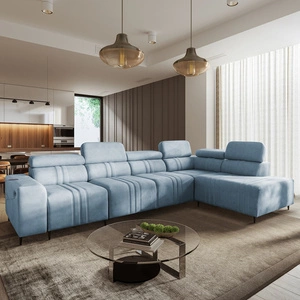 Ecksofa mit Schlaffunktion Castel XI hellblau rechte Seite bequemes Ecksofa mit Bettzeugablage strapazierfähiger Stoff