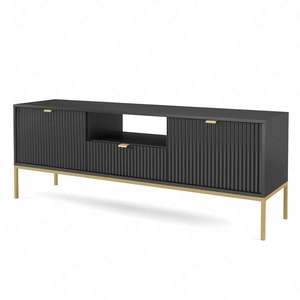 TV Schrank Lovro 154 cm schwarz modernes Design wird die Liebhaber von markanten Interieurs begeistern goldenen Metall-Accessoires