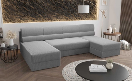 Ecksofa mit Schlaffunktion Fogu U grau Esche komfortables und stilvolles Ecksofa mit einfachem Design Kordstoff Bettzeug Container