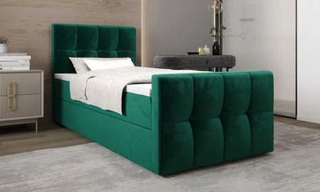 Boxspringbett Manhattan 90x200 flaschengrün Bett im modernen skandinavischen Stil mit gepolstertem Kopfteil und Fußteil Bett mit Staukasten