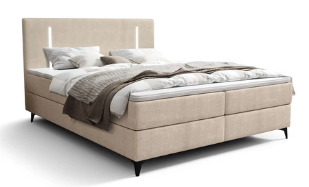 Boxspringbett Norco 140x200 beige stilvolles Bett mit Bettzeug Lagerung Beleuchtung im Kopfteil fügt eine einzigartige Note