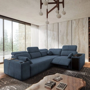 Ecksofa mit Schlaffunktion Tesalia II Lux blau rechts bequemes Ecksofa mit verschiebbarer Rückenlehne und ausziehbarer Fußstütze