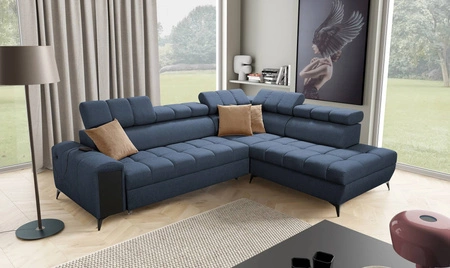 Ecksofa mit Schlaffunktion Bolmso VII blau rechts elegantes Ecksofa für Wohnzimmer mit Schublade und Bettzeugcontainer