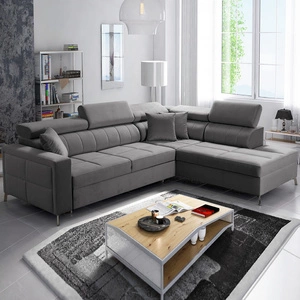 Ecksofa mit Schlaffunktion Nausa III grau rechts Samt stilvolles bequemes Ecksofa verstellbare Kopfstützen Bettzeugcontainer