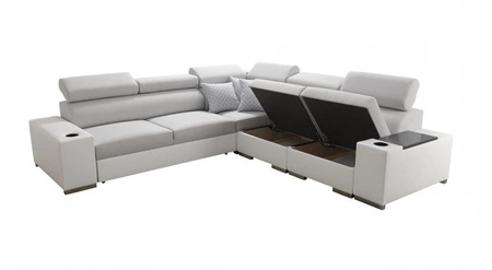 Ecksofa mit Schlaffunktion Provo III schwarz rechts Ecksofa mit Bettzeugablage und verstellbaren Kopfstützen