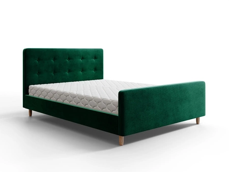 Polsterbett Isara 140x200 flaschengrün mit Container im modernen skandinavischen Stil mit markantem Kopf- und Fußteil