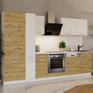 Toni Küchenmöbel-Set mit Arbeitsplatte 300 cm weiß / Eiche artisan Küchen-Set sieht toll aus in klassischen Interieurs