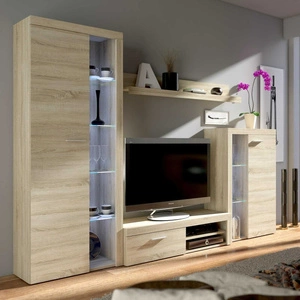 Rene Schrankwand light sonoma oak innovatives Design modernes Design mit elegantem Charakter mit umfangreicher Funktionalität