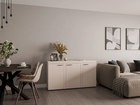 Kommode Rene 149 cm sandbeige schlichtes Design Kommode für Wohnzimmer oder Schlafzimmer minimalistisches und universelles Design