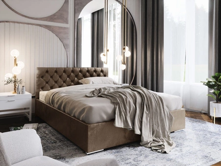 Polsterbett Alvorada 140x200 hellbraun Bett mit Staukasten im modernen skandinavischen Stil mit gestepptem Kopfteil