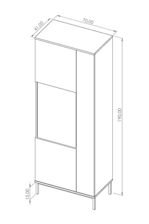 Vitrine Tutti 70 cm Eiche Hickory stilvolles Design sichere Vitrine aus gehärtetem Glas auf hohen Metallbeinen Push-to-Open-System unterstützt