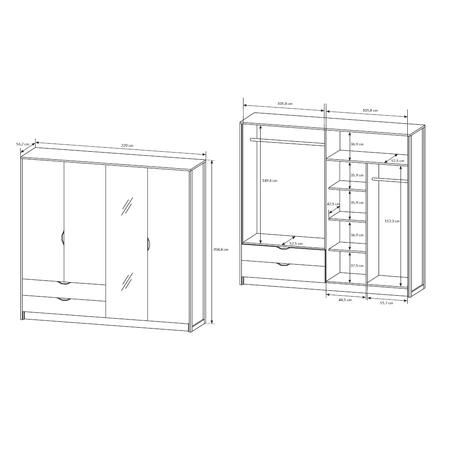 Kleiderschrank mit Spiegel Holte 220 cm Eiche grange sand / matera modernes Möbeldesign Kleiderschrankkanten mit speziellem ABS-Furnier verarbeitet