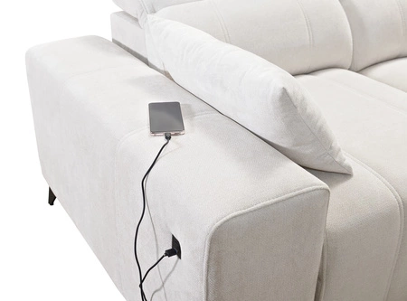 Ecksofa mit Schlaffunktion Penejos blau rechts elegantes Ecksofa mit Bettzeugablage bequem verstellbare Kopfstützen