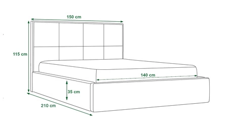 Polsterbett Rinus 140x200 mit Aufbewahrung Grau Modernes skandinavisches Stilbett mit bequemem Kopfteil