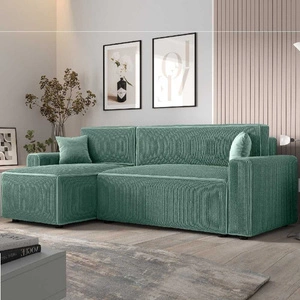 Ecksofa mit Schlaffunktion Brandon Bis Patina links dreidimensionaler Stoff mit ausdrucksstarken Streifen Bettzeug Container