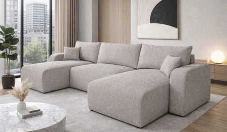 Ecksofa mit Schlaffunktion Fiesta U beige stilvolles Ecksofa mit interessanter Form strapazierfähiger Webstoff-Bettkasten