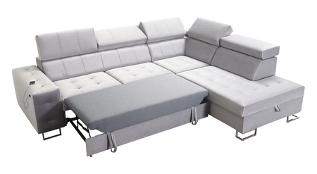 Ecksofa mit Schlaffunktion Hampton VII meeresblau rechts aus Samtstoff mit glatter Oberfläche