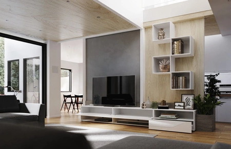 Nemea weiß / weiß glänzend universelle und stilvolle Wandschrank für das Wohnzimmer minimalistisches Design in einer modernen Umgebung