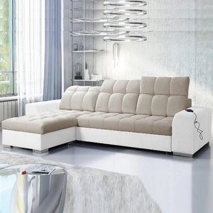 Ecksofa mit Schlaffunktion Luigi beige / weiß links Ecksofa mit zwei Bettkästen Stoff mit interessanter Struktur