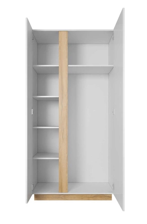 Zweitüriger Kleiderschrank Adria 97 cm glänzend weiß / Eiche Enkel moderner Kleiderschrank mit grifflosem Türöffnungssystem