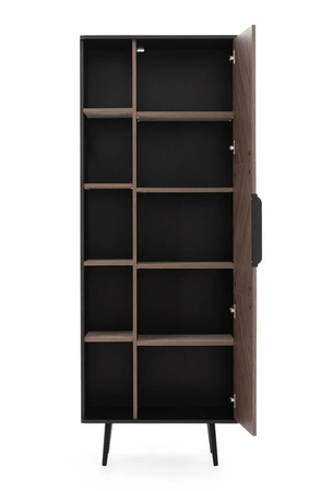 Regal Tullio 70 cm schwarz graphit / Kapitänsdeck elegantes Design Bücherregal mit Tür geschwungene Linie der Tops Metallbasis