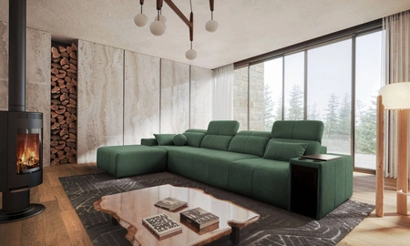 Ecksofa mit Schlaffunktion Tesalia XII mint links modernes Design komfortable Schiebe-Rückenlehne Schublade in der Seite des Möbels
