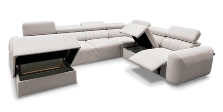 Ecksofa mit Schlaffunktion Cantare VIII Lux Elfenbeinfarbenes links Designer Ecksofa mit elektrischer Fußstütze