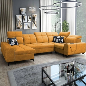 Buffalo IV Ecksofa mit Schlaffunktion gelb links stilvolles Ecksofa mit zwei Bettcontainern Velourstoff