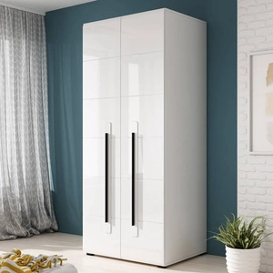 Kleiderschrank Tulsa 90 cm weiß / weiß glänzend ideal für Wohn- oder Schlafzimmer im modernen oder klassischen Stil