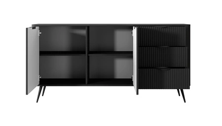 Schubladenkommode Lante 163 cm schwarz geschmackvolle Kommode mit kannelierten Fronten auf hohen schrägen Beinen gestützt stilvolle Griffe