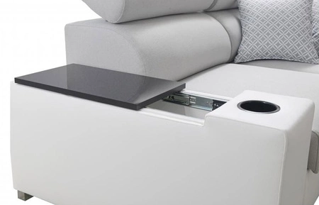 Ecksofa mit Schlaffunktion Provo III navyblau/weiß linkes Ecksofa mit Bettzeugablage und verstellbaren Kopfstützen