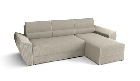 Ecksofa mit Schlaffunktion Fogu II elfenbeinfarben rechte Seite stilvolles Ecksofa mit bequemen Armlehnen und Bettzeugcontainer