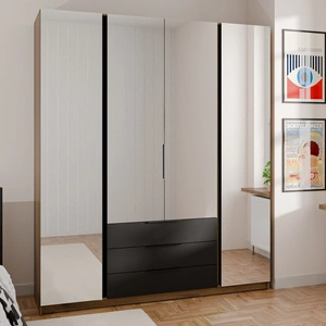 Spiegelschrank Kastano VI 200 cm Eiche evoke / schwarz klassische Form Kantengriffe idealer Kleiderschrank für Schlafzimmer geräumige Schubladen