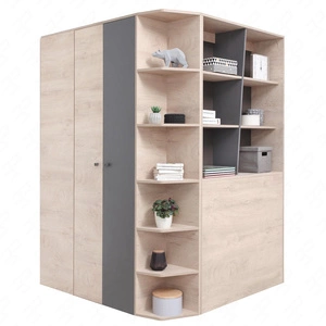 Eck kleiderschrank Dzeta Eiche / anthrazit ideal als Dienstprogramm und geräumigen Kleiderschrank mit Schubladen und Regalen