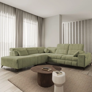 Ecksofa mit Schlaffunktion Penejos IX olive links stilvolles Ecksofa mit Bettzeugcontainern komfortable verstellbare Kopfstützen