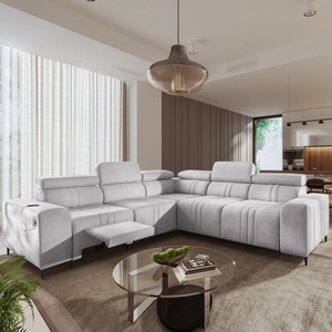 Ecksofa mit Schlaffunktion Castel III Lux grau Esche links äußerst bequemes Ecksofa für das Wohnzimmer mit ausziehbarer Fußstütze