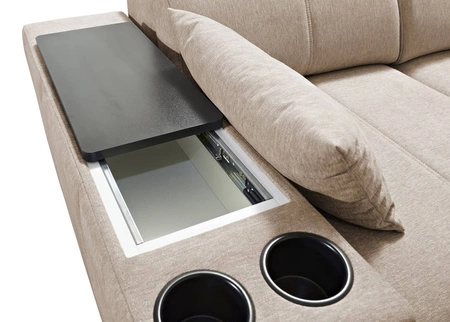 Ecksofa mit Schlaffunktion Tesalia IX graue Esche rechte Ecke modernes Design komfortable Schiebelehne Schublade in der Seite des Möbels