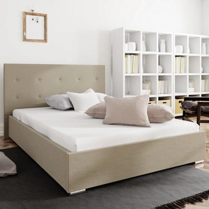 Bejar Polsterbett 140x200 dunkelbeige mit modernem Kopfteil ideal für Schlafzimmer
