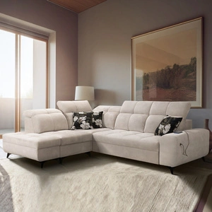 Ecksofa mit Schlaffunktion Buffalo VII beige linke Seite stilvolles Ecksofa mit Bettzeugcontainern Velourstoff