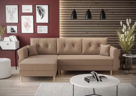 Ecksofa mit Schlaffunktion Wilkins hellbraun linke Seite stilvolles und modernes Design, das sich in jede Einrichtung einfügt