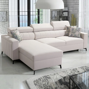 Ecksofa mit Schlaffunktion Savona creme links komfortables und elegantes Ecksofa mit verstellbaren Kopfstützen Ziernähte