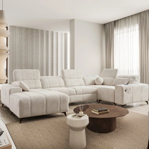 Ecksofa mit Schlaffunktion Penejos IV creme linke Seite stilvolles Ecksofa mit zwei Bettkästen strapazierfähiger Stoff