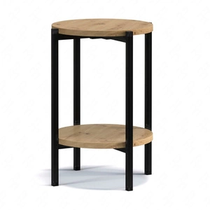 Runder Couchtisch 44 cm Sampi Eiche Handwerker mit zusätzlichen Regal Licht Design Metallbasis reizvolle Dekoration von jedem Interieur