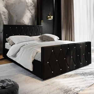 Tifton 160x200 schwarzes Polsterbett mit Staukasten im modernen Stil mit markantem Kopf- und Fußteil mit Kristallen verziert
