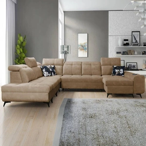 Ecksofa mit Schlaffunktion Buffalo X dunkelbeige rechte Seite funktionelles und bequemes Ecksofa für ein Zimmer mit Bettzeugcontainern