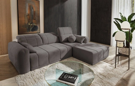 Ecksofa mit Schlaffunktion Cetara grau braun rechte Seite stilvolles Design bequeme verschiebbare Rückenlehnen verstellbare Kopfstützen