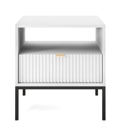 Lovro Nachttisch mit Schublade weiß geschmackvoll geriffelt Dekor ideal Schlafzimmer Schrank Goldkante Griff