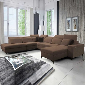 Ecksofa mit Schlaffunktion Kelly Sleek X hellbraun rechts extrem elegantes Ecksofa für Wohnzimmer mit verstellbaren Kopfstützen